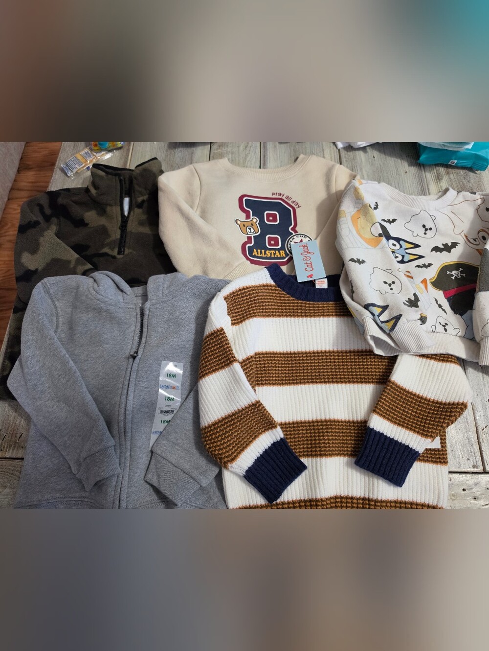 Cat & Jack Cream, Brown & Navy Striped Knit Sweater - Kids